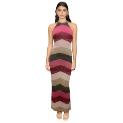 Abito Lungo Smanicato Maxi Chevron Lurex