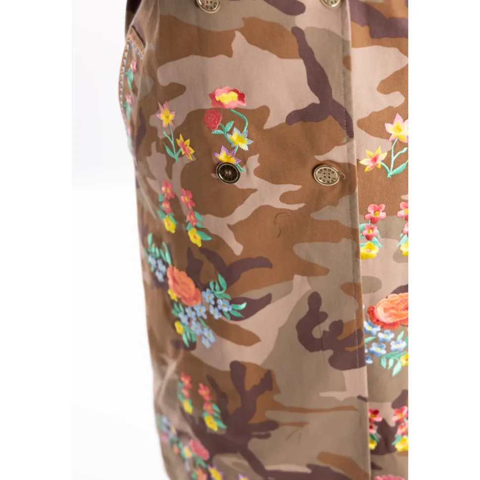 Abrigo Largo de Denim Bull con Estampado de Camuflaje y Bordado Floral