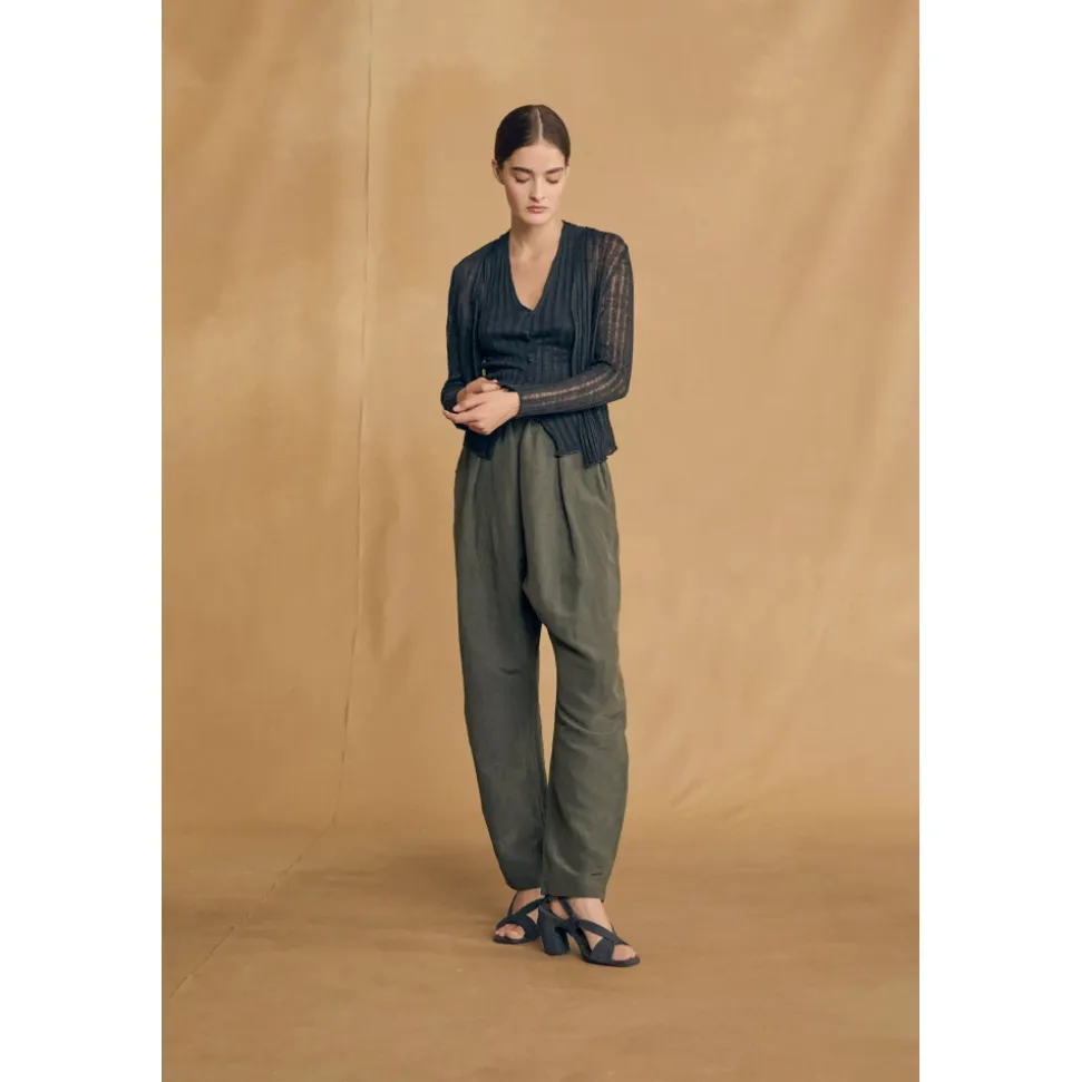 Ama, pantalon de lino y seda verde oceano-