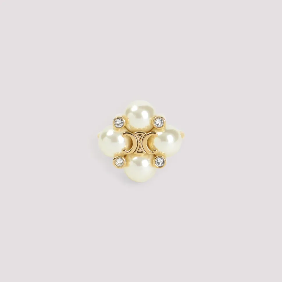Anillo de latón dorado con cristal y perla
