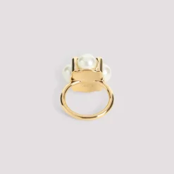 Anillo de latón dorado con cristal y perla