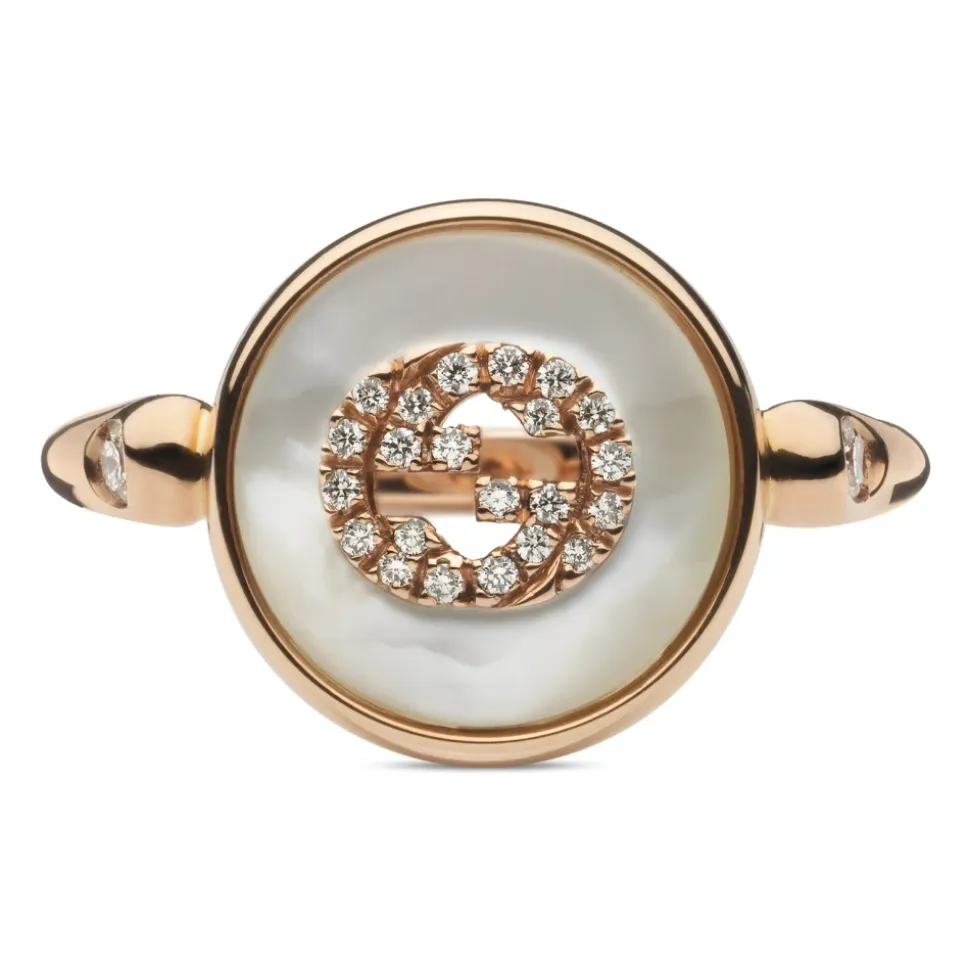 Anillo entrelazado en oro rosa, nácar, diamante, pavé de GG