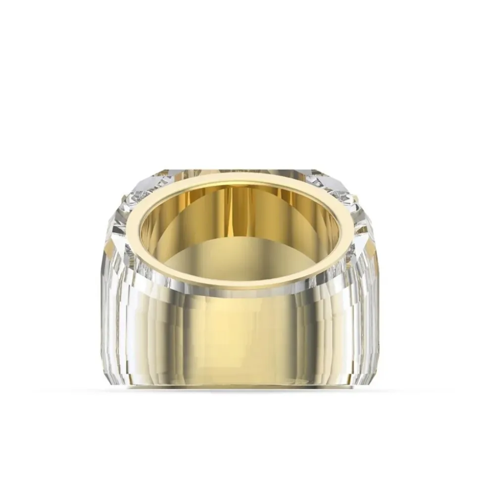 Anillo Geométrico de Cristal y Aleación Dorada