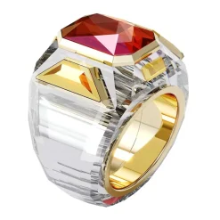 Anillo Geométrico de Cristal y Aleación Dorada