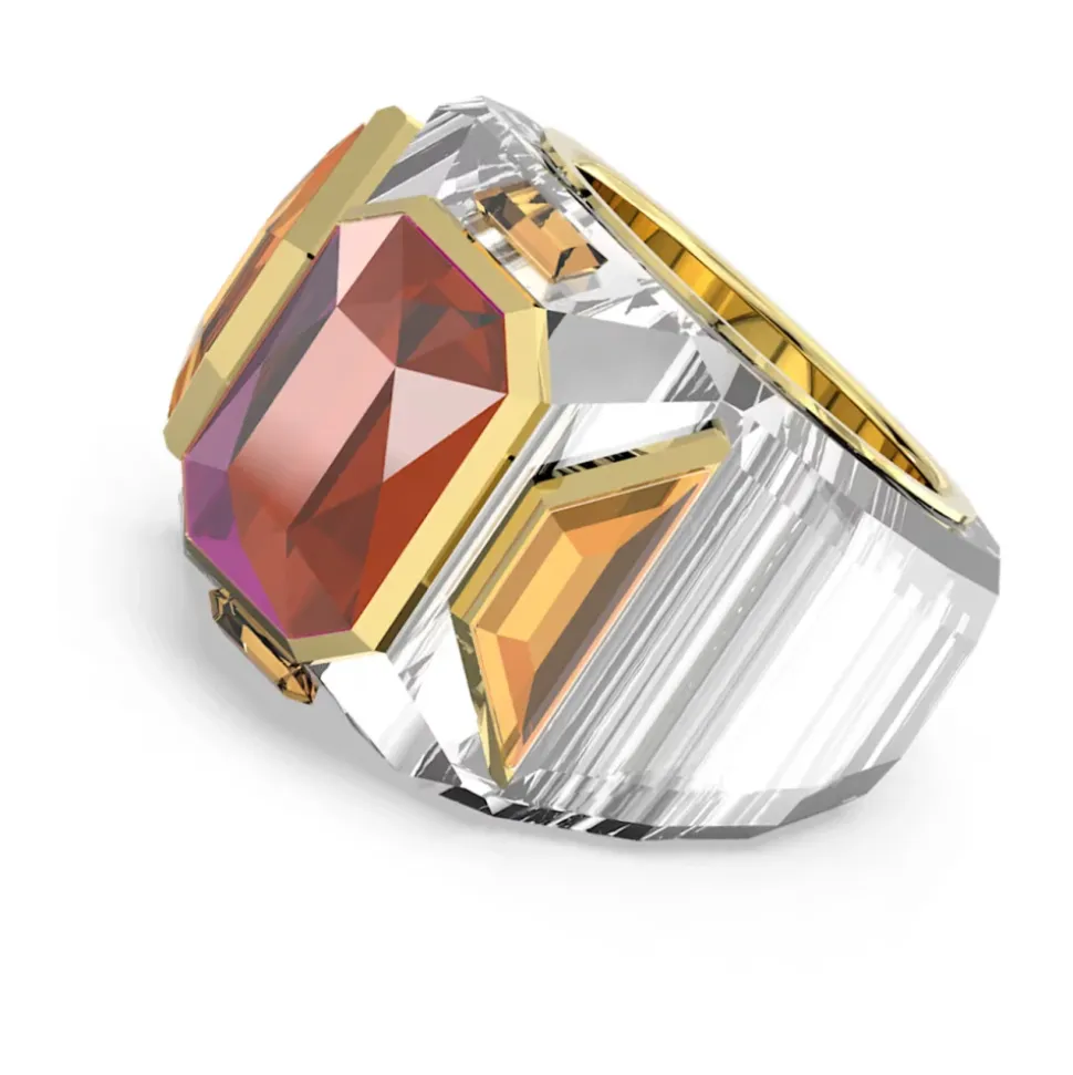 Anillo Geométrico de Cristal y Aleación Dorada
