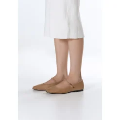 Bailarinas beige para mujeres con hebilla de terciopelo suave