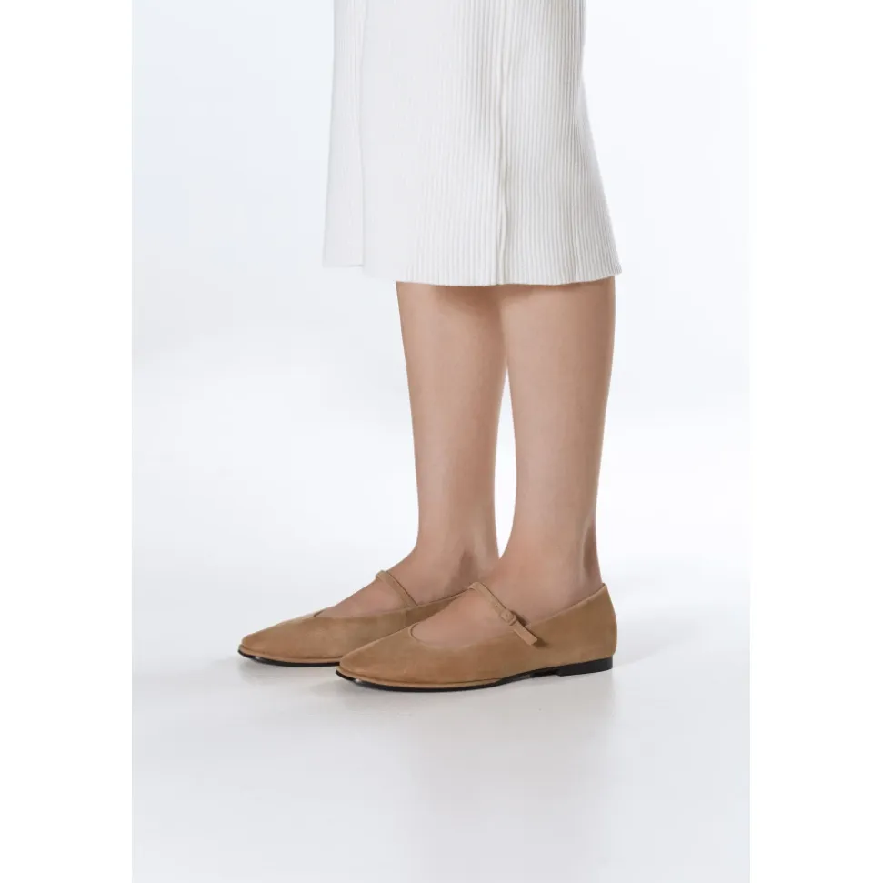 Bailarinas beige para mujeres con hebilla de terciopelo suave