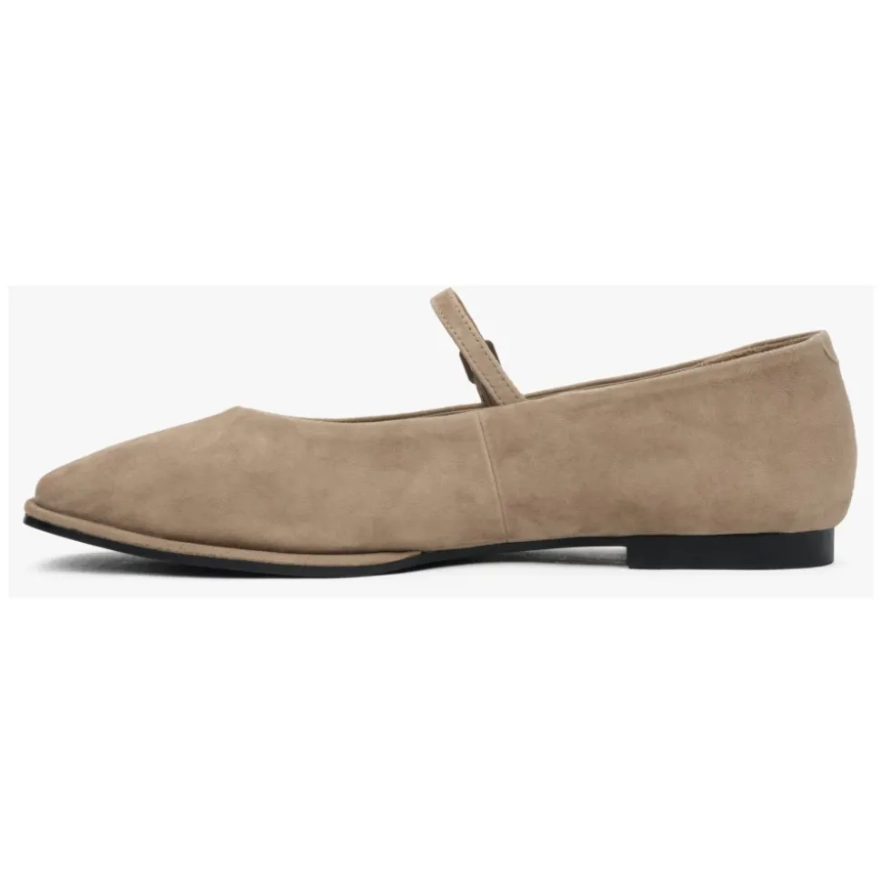 Bailarinas beige para mujeres con hebilla de terciopelo suave