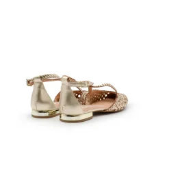 Bailarinas de cuero dorado Detalle trenzado