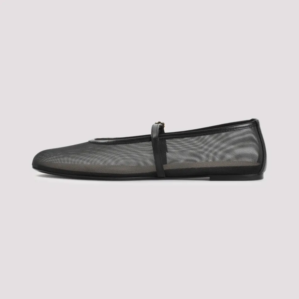 Bailarinas Negras Cuero Malla Zapatos Elegantes