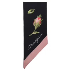 Bandeau de Twill de Seda con Estampado de Ramo de Rosas