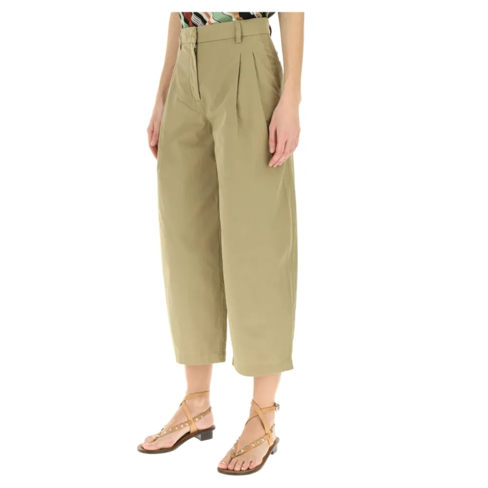Beige Cargo Cropped Wide Leg Trousers