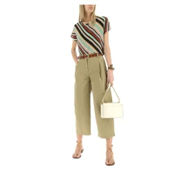 Beige Cargo Cropped Wide Leg Trousers