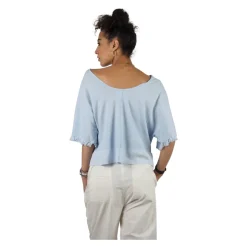 Blusa de jersey de algodón, cuello barco