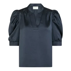 Blusa de satén azul medianoche Roella Hearvy