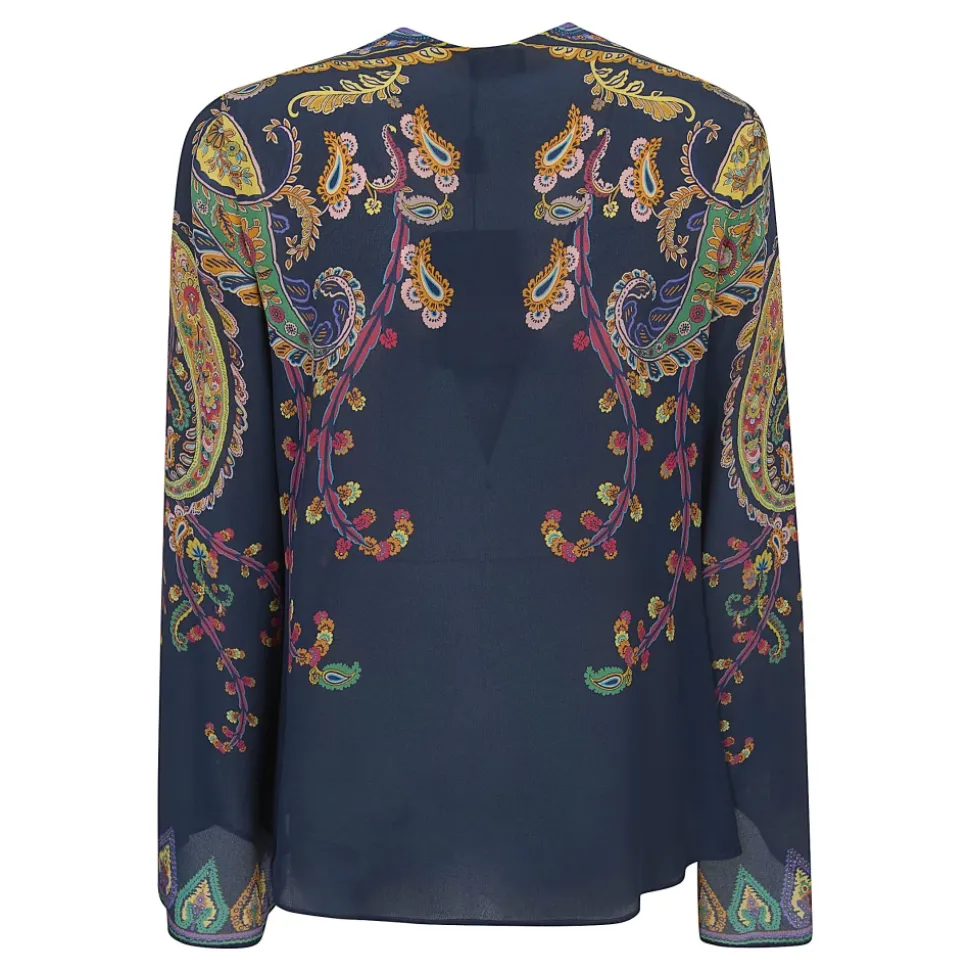 Blusa de seda con estampado floral y cachemir colocado