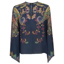 Blusa de seda con estampado floral y cachemir colocado