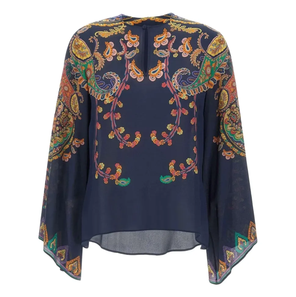 Blusa de seda con estampado floral paisley colocado