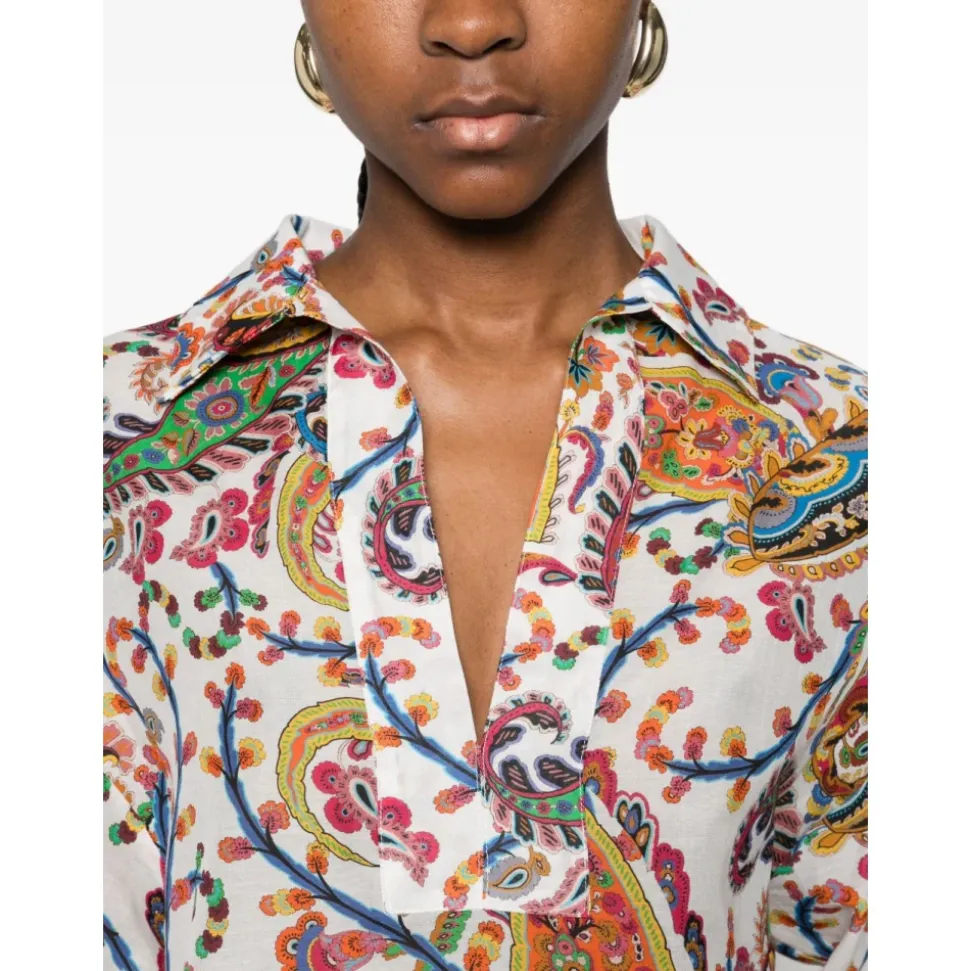 Blusa Estampada de Algodón y Seda