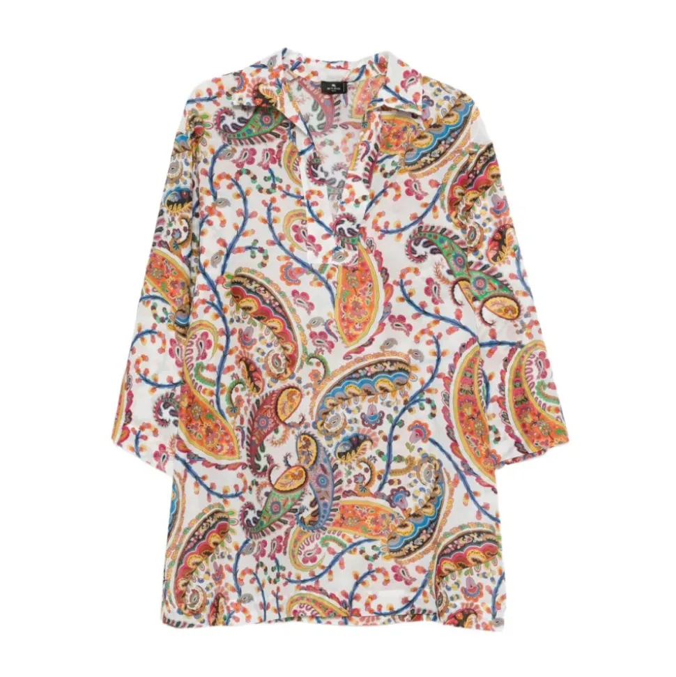 Blusa Estampada de Algodón y Seda