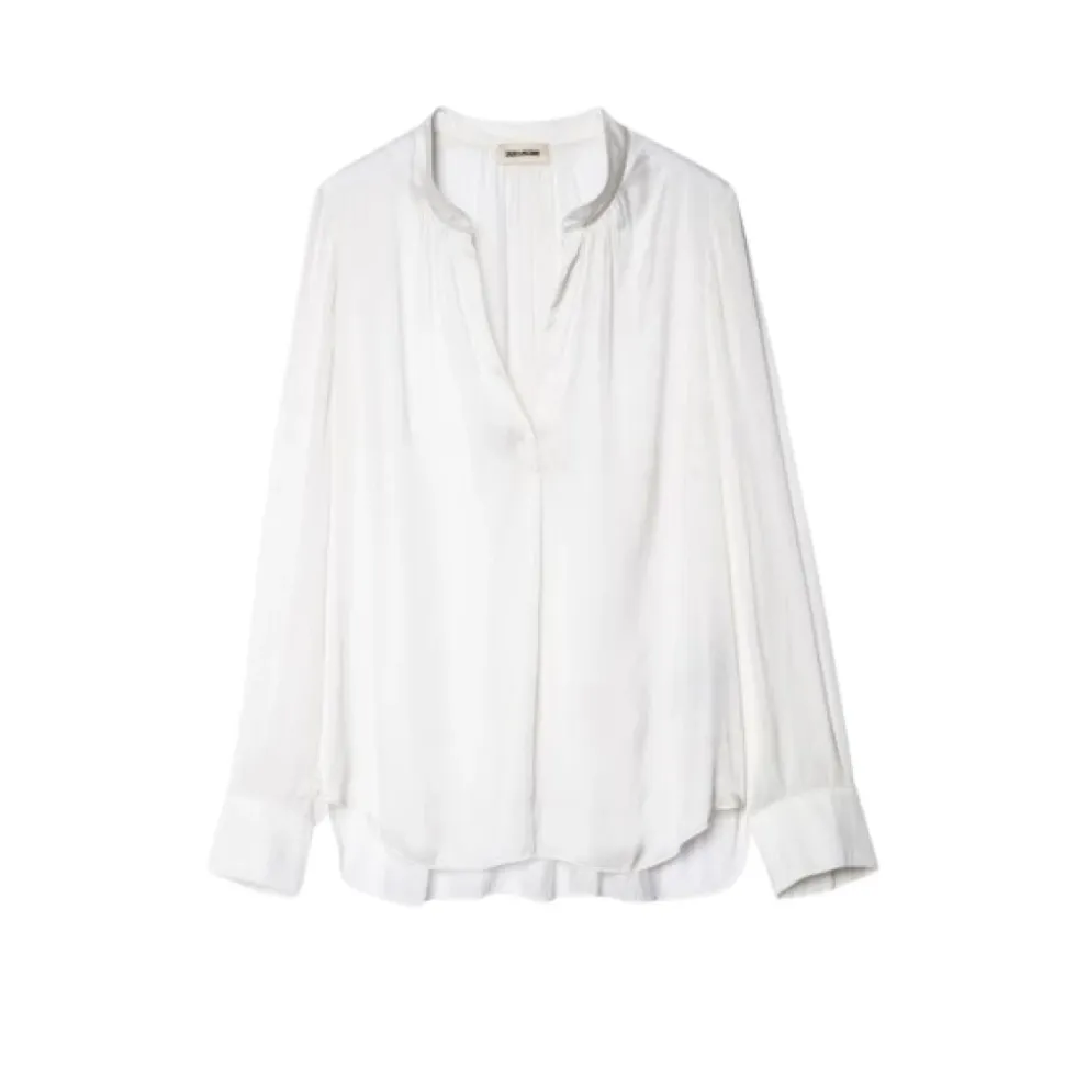 Blusa Túnica de Satén con Cuello Mao