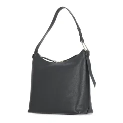 Bolso de hombro de cuero negro con asa