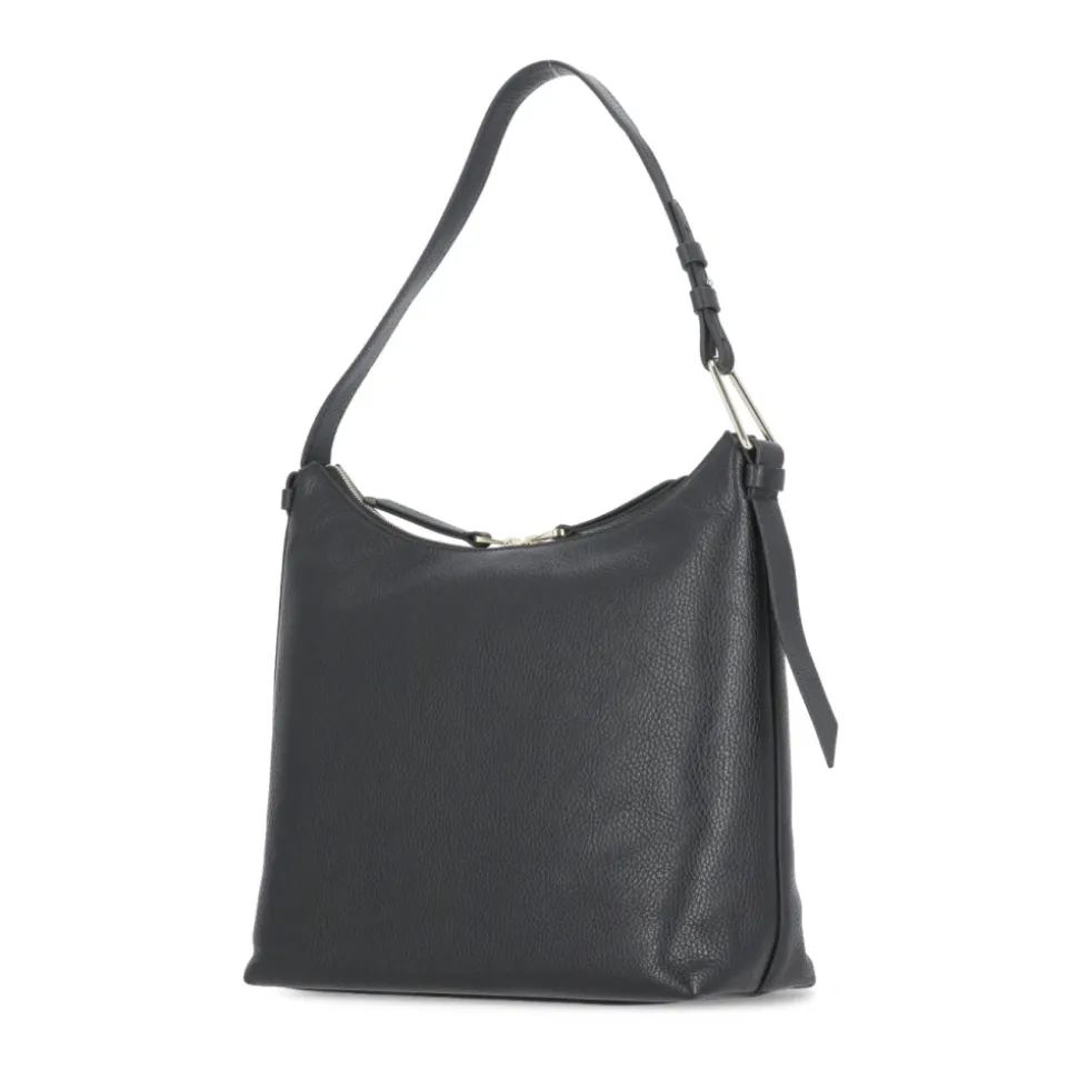 Bolso de hombro de cuero negro con asa