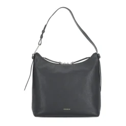 Bolso de hombro de cuero negro con asa