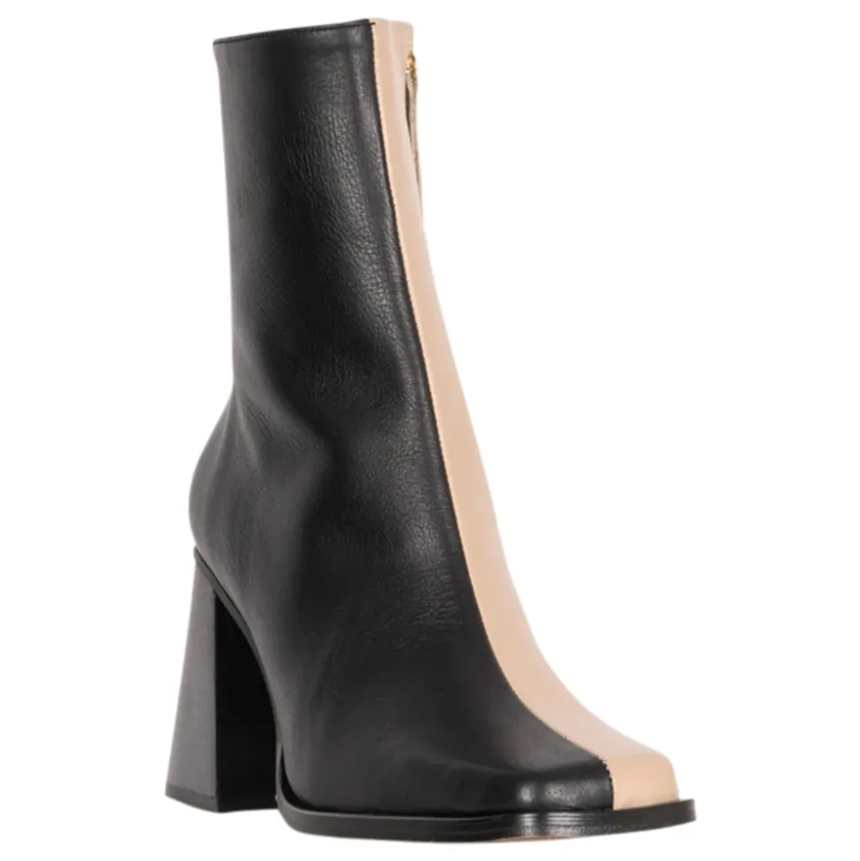 Bota de Cuero Bicolor - Piedra Beige Negro