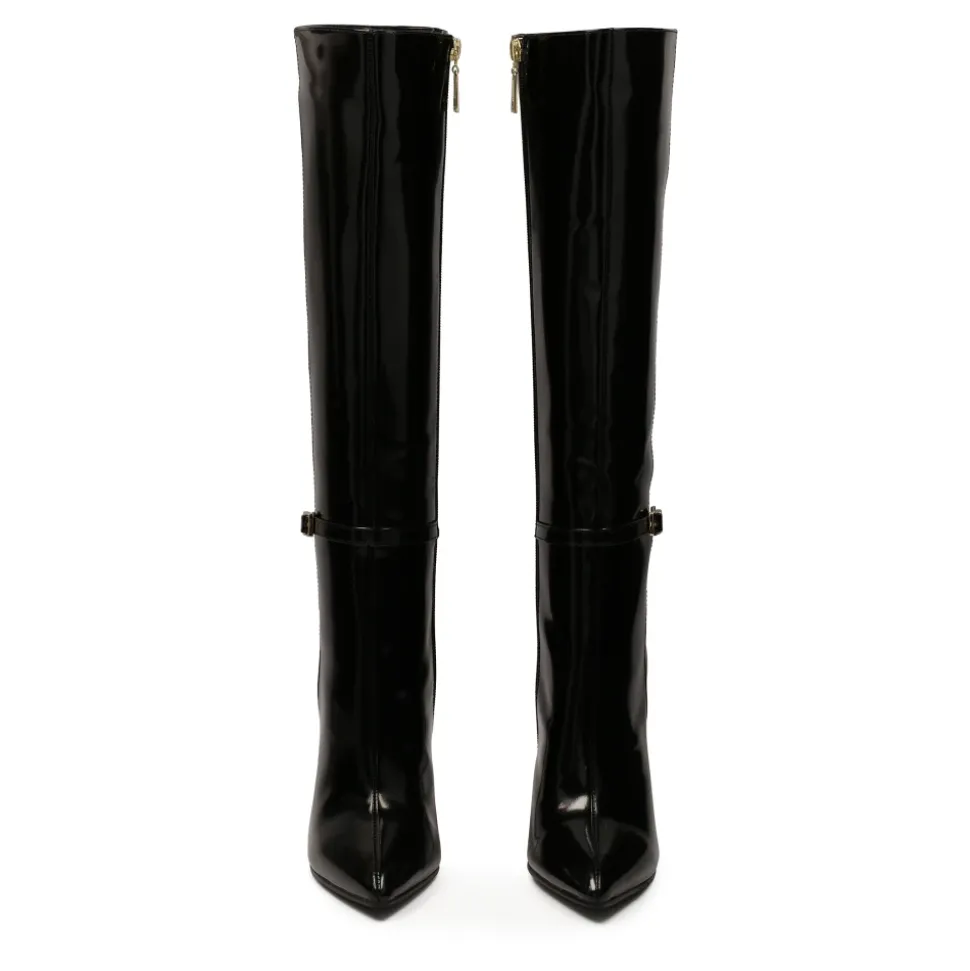 Botas altas de tacón de aguja en cuero brillante