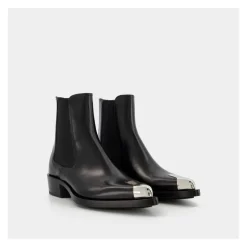 Botas Boxcar de Cuero Negro/Plata