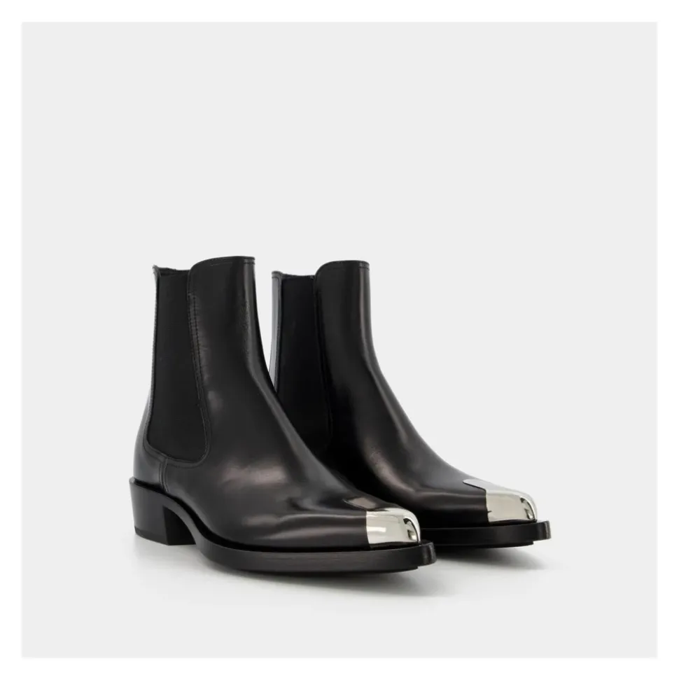 Botas Boxcar de Cuero Negro/Plata
