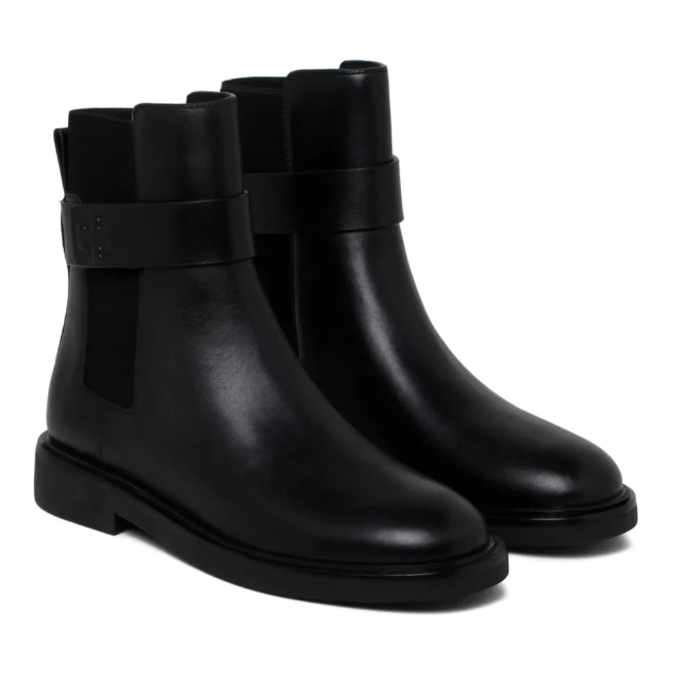 Botas Chelsea de Cuero Negro Doble T