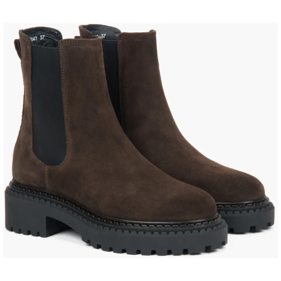 Botas Chelsea de plataforma marrón para mujer en auténtico terciopelo italiano
