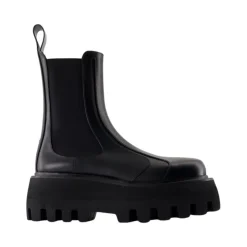 Botas de Goma de Cuero Negro Slip-On