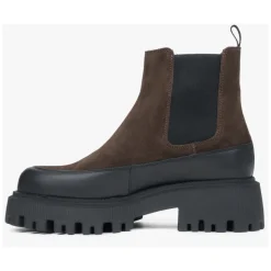 Botines Chelsea marrones oscuros para mujer hechos de auténtico terciopelo premium