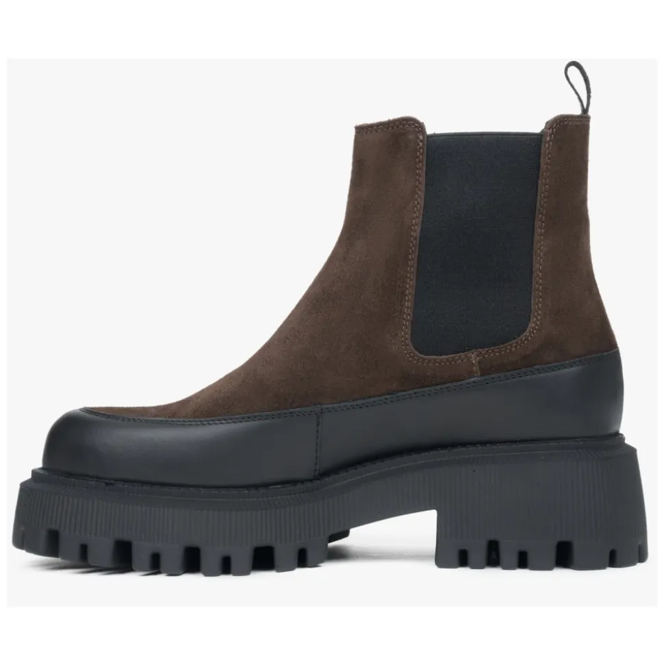 Botines Chelsea marrones oscuros para mujer hechos de auténtico terciopelo premium