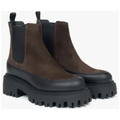 Botines Chelsea marrones oscuros para mujer hechos de auténtico terciopelo premium