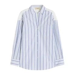 Camisa Abotonada de Popelina a Rayas con Bordado Inglés Tessile
