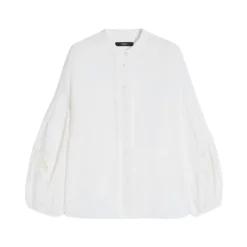 Camisa de Lino con Cuello Mao y Mangas Bordadas