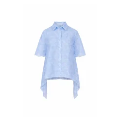 Camisa de Organza Bordada con Dobladillo en Pico