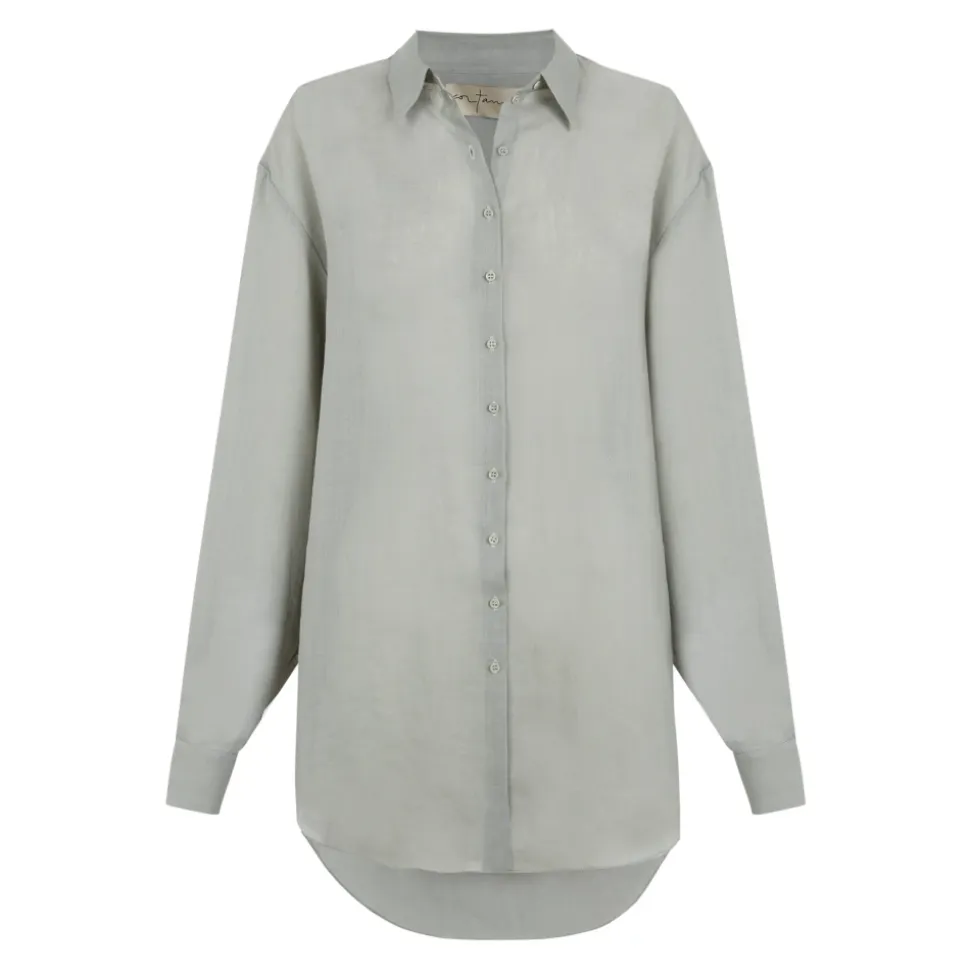 Camisa Oversize de Lino Azul Cielo