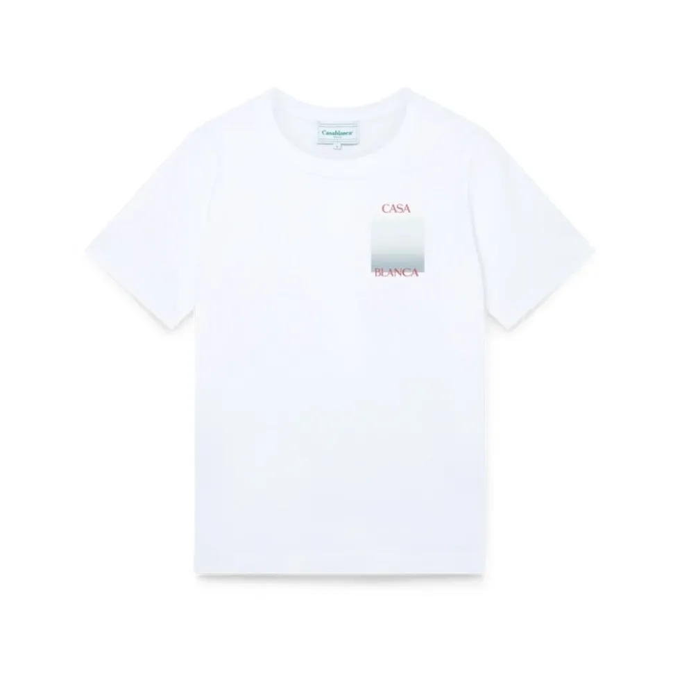 Camiseta blanca estampada cuadrada degradada