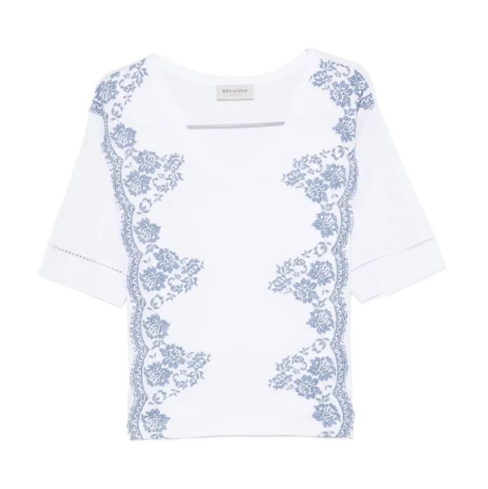 Camiseta con cuello en V y calados