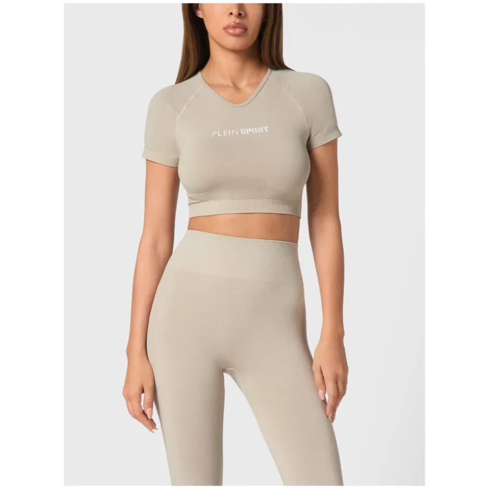 Camiseta Corta Sin Costuras con Cuello en V