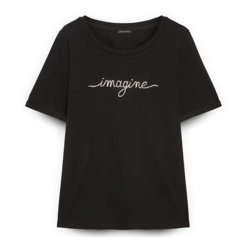 Camiseta de algodón con letras de cristal
