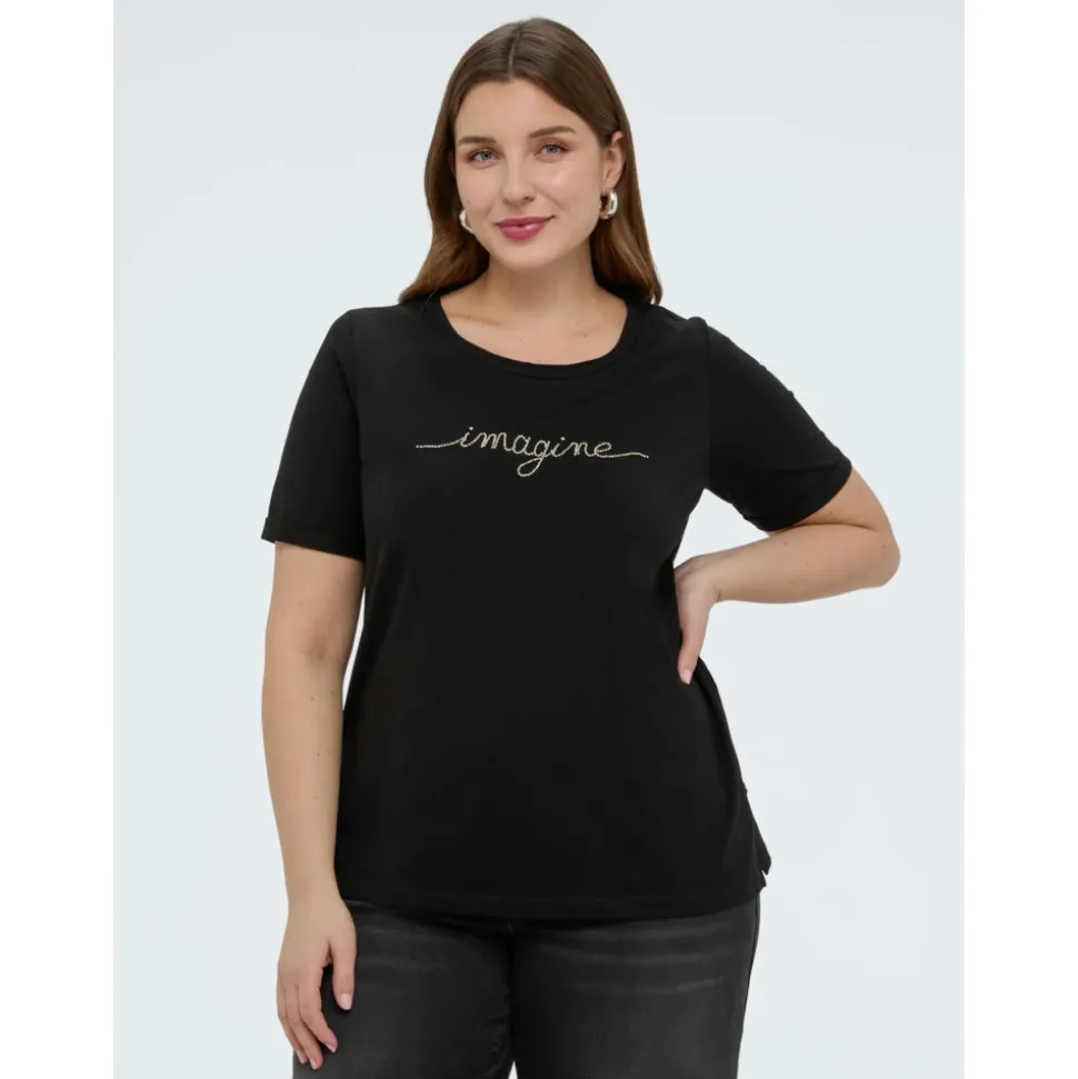 Camiseta de algodón con letras de cristal