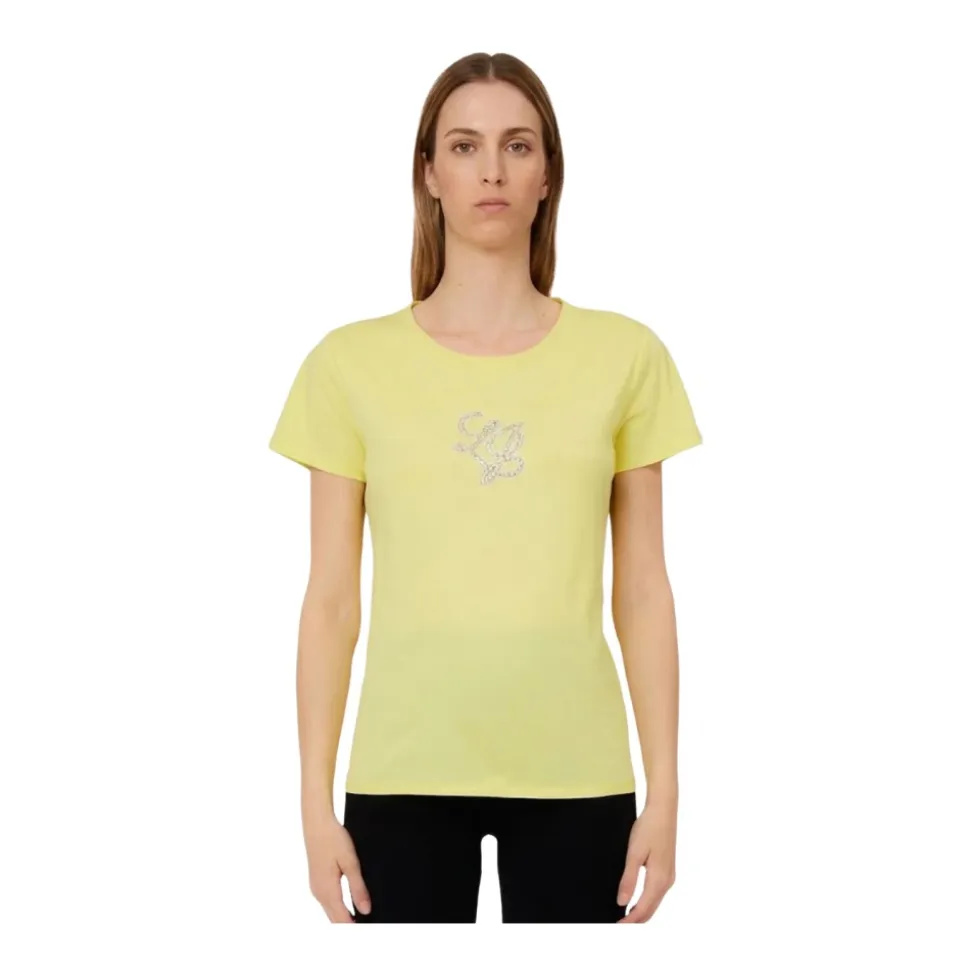 Camiseta de algodón con logo adornado