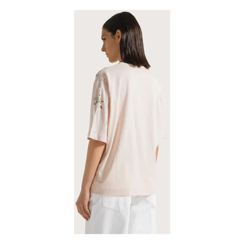 Camiseta de punto bordada con cuello redondo