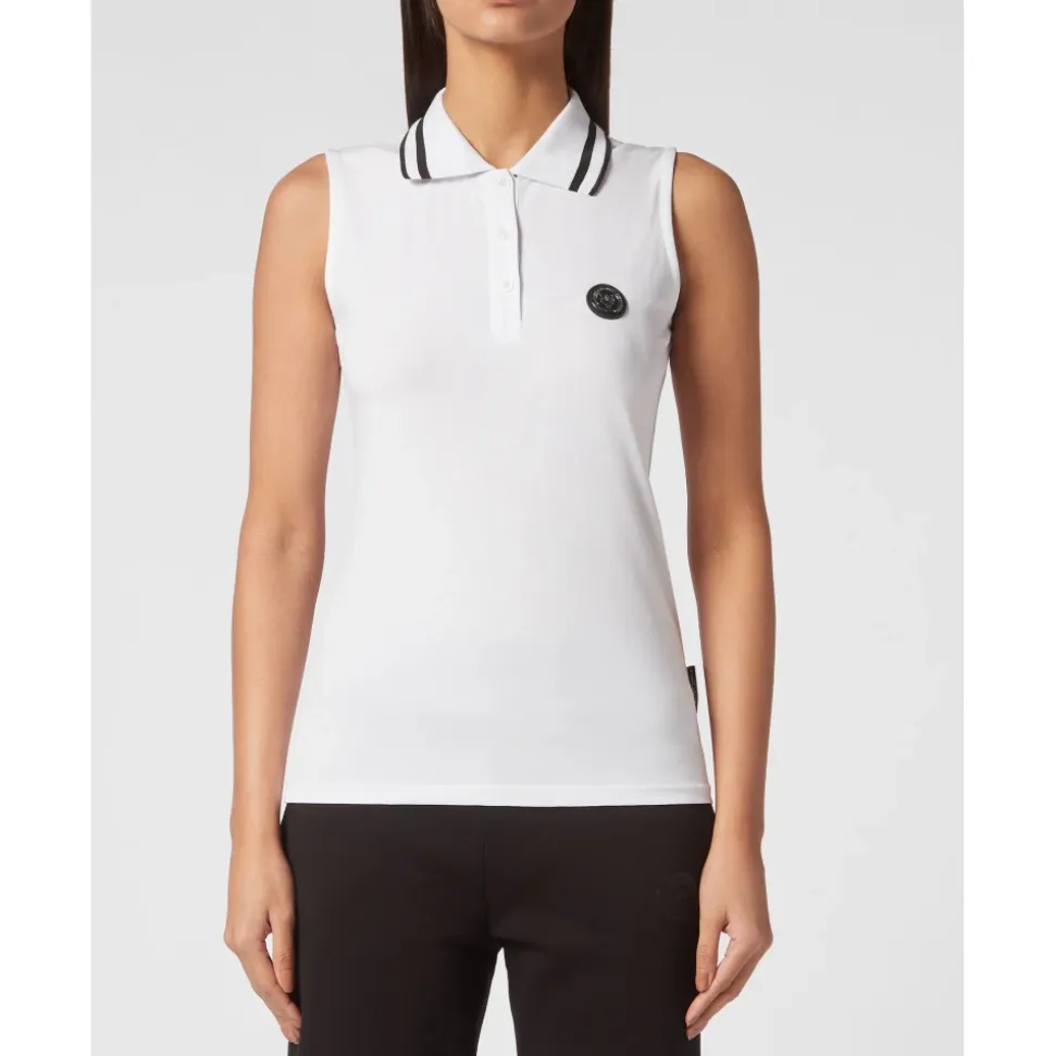 Camiseta Polo sin Mangas con Estampado de Rayas